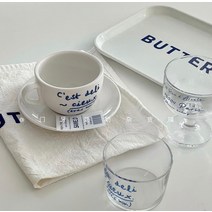 라떼 잔 컵 핫 커피 아메리카노잔 레터링 블루 머그 찻잔, 블루 레터링 커피잔 세트