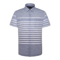 (무료배송+특가)[닥스셔츠] 이지케어 린넨혼방 위사 스트라이프 캐주얼 반팔 블루 셔츠 레귤러핏 (DJS3SHCS150B1)