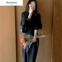 런메시 Runmecy 허리 날씬해 보이는 셔츠 원피스 여 프렌치핏 롱원피스 봄 여름 원피스