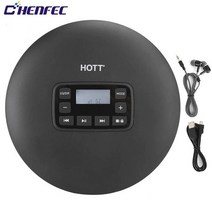 씨디피 시디 플레이어 휴대용 CD 송신기 터치 버튼 및 백라이트 디스플레이 음악 가있는 충전식 블루투스, 블랙 tf204