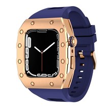 애플 워치용 럭셔리 메탈 케이스 수정 키트 8 7 45mm 밴드 스틸 베젤 고무 스트랩 IWatch 시리즈 SE, 23 RGU_02 for iwatch 8 7 45mm