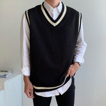 남자 블랑 브이넥 오버핏 니트 조끼 봄 가을 겨울 옷 레이어드 코디