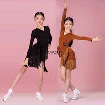 아르헨티나 탱고 라틴 라인 댄스복소녀 댄스 드레스 프린지 댄스 의상 살사 의상 블랙