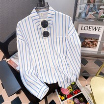 JUSTFEELING 봄 가을 스트라이프 루즈 여성 티셔츠 긴팔티 7color