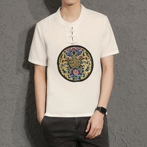 시밀러룩 차이나스타일 커플옷 여름 라운드넥 반팔 t문예에 힘쓴 청년 남성복 에스닉스타일 궁전 자수 반소매 T셔츠