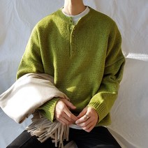 [게스통] 버튼 헨리넥 오버핏 니트