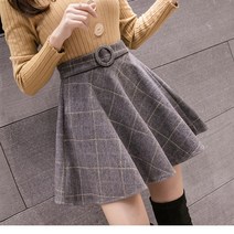 티피 가을 겨울여성 하이웨이스트 체크 라인 플리츠 스커트 치마바지