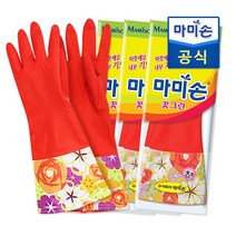 마미손 기모 고무장갑 대형, 3개, 꽃그린, 대(L)
