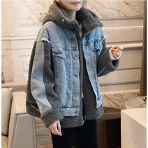 [세인트이브] JSS22 데님 후드 뽀글이 후드 청점퍼