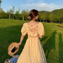 연노랑 원피스 벌룬 소매 하늘비즈 A8 Y481R623