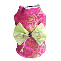 Creation Core Adorable Brocade Pet Kimono Dress Japanese Style Pet Dress Floral Bowknot Pet Costume, 1, Pink