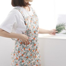 마이룸엔 네로 고양이 면 플라워 꽃 패턴 원피스 레이스 주방 리본형 앞치마, 아이보리 1장