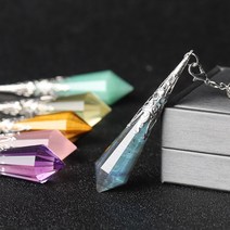 수맥 찾기 탐지기 다우징 찾는법 팬듈럼 펜던트 파워스톤 천연 크리스탈 원석 펜듈럼, 자수정 실버 볼 체인