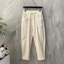 포켓 포인트 융털 안감 허리 밴딩 세미 배기 팬츠