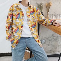 남자셔츠 남자셔츠 하와이 비치 꽃안감 셔츠긴팔 남성루즈핏 빅사이즈 슬림핏 시크한스타일 빈티지 멋스러운 셔츠외투 남성복