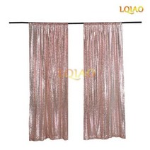 2 패널 피트 x 8 실버 쉬머 스팽글 패브릭 사진 부스 배경 커튼 웨딩 파티 장식, 2pc 2x12ft-60x360cm, Rose Gold