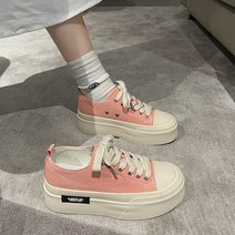 키높이 캔버스 통굽 뮬 슬리퍼 운동화 플랫폼 스포츠 캐주얼 레이스업라운드 토 보드 봄 품2023 블로퍼