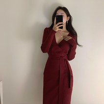 [유니즈] 브이넥 트임 니르 롱 원피스 +레모나산 1P