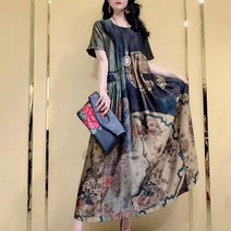 해외여행여름옷 동남아 원피스 오버핏 반소매 라운드넥 롱