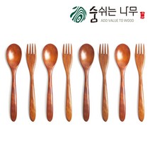 [숨쉬는나무] 천연옻칠 나무 어린이 스푼 포크 세트, 4인세트