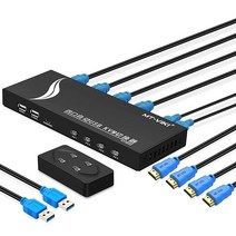 TNP 4K HDMI KVM 스위치 4포트 USB 스위치 키보드 및 마우스 어댑터 4가지 스위칭 방법 4개의 컴퓨터 스위치용 디스플레이 포트 박스 케이블 와이어가 있는 서버