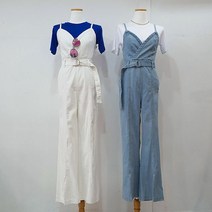 ﻿부츠컷 멜빵 점프수트 와이드 트임 팬츠 2COLOR