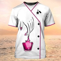 안전 노가다 직업 여성용 티셔츠 프린트 캐주얼 반팔 티 레귤러 네일 전문 유니폼 블라우스 여름 뷰티 작업, 12 B4 SKCS-2_02 XS