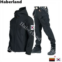 Haberland 아웃도어 남성 겨울 기모 방풍방수 바람막이 자켓+전술 바지 트레이닝복 상하의세트 낚시복 등산복 전술복 세트 [태극기&독일국기]