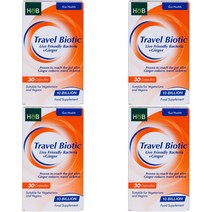 홀랜드앤바렛 Holland and Barrett Travel Biotic Live Friendly 프로바이오틱스 100억 CFU 유산균 생강 뿌리 추출물 함유 30정 4병, x, 1개