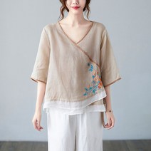50대생활한복 퓨전한복 상의 꽃자수 숏 여름 모시 계량한복