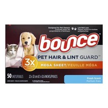 바운스 건조기시트 펫 헤어 린트 시트 50장 Bounce Dryer Sheets Pet Hair Lint Guard Mega Sheet Fresh Scent, 1팩