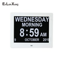 전자액자 스마트 디지털액자 8 인치 lcd 큰 문자 노인 의학 화면 알림 알람 시계 사진 프레임, 오 플러그, 검은색