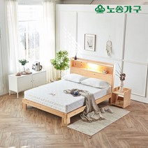 노송가구/편백/LED 통판 퀸침대/매트리스포함, 단품