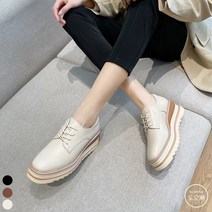 도오빠 여성 소가죽 옥스포드화 로퍼 키높이 6cm 통굽 레이스업 로우 워커 발편한 신발 여자로퍼