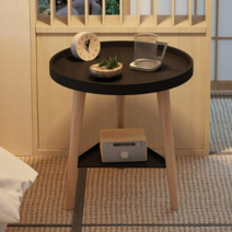 에이원스토어 원형 더블 미니 협탁 보조 사이드 테이블, 블랙