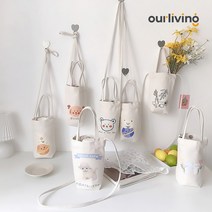 캔버스 드링크백 텀블러 캐리어 컵홀더 테이크아웃 에코백 커피홀더 보틀파우치, 지구곰
