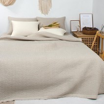 천솜이 이네스 초고밀도면 100수 피그먼트 사계절 순면 이불 겸용 침대패드, 베이지