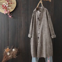 로로비 여성 스트라이프 롱셔츠 여자 오버핏 셔츠 체크 남방 LS0441