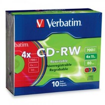 Verbatim CD-RW 700MB 2X-4X Datalifeplus with Color Branded Surface and Matching