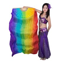 도매 밸리 댄스 실크 베일 쌍 가벼운 무게 다채로운 흐르는 대금 접는 팬 Bellydance 성능 쇼 소품 180cm 너슬 부채, 180cmX90cm-Hot Sell, Option14