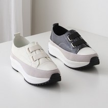 천연가죽 두줄밴딩 발편한 통굽 키높이 4cm 운동화 슬립온 스니커즈 446