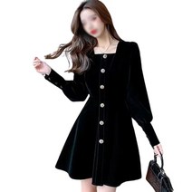 엉클조이 여성 스퀘어넥 골드단추 포인츠 겨울 벨벳 미니 원피스 HH667
