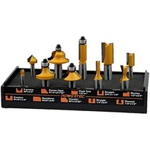 powertec 73010v 10피스 카바이드 팁 비트 세트 12인치 및 14인치 섕크 라우터 비트가 포함된 전문가용 시리즈, 라우터 비트 세트 10개