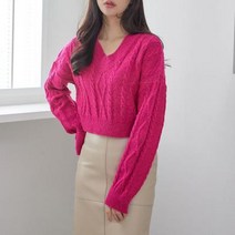 바보사랑 여자 컬러 브이 여리 루즈 꽈배기 니트 티셔츠.옷자락(무료배송)