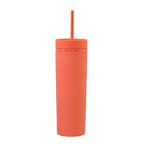 뚜껑과 빨대가 있는 16oz 아크릴 텀블러 물 커피 휴대용 재사용 가능한 컵용 이중 벽 병, [09] 주황색