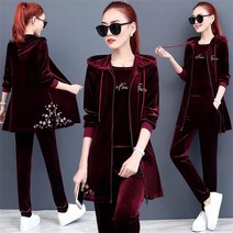 꽃소담 여성 봄가을 벨벳 후드 트레이닝복 상하의 쑤리피스 QQA1759