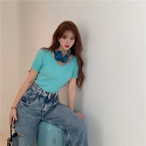 [창고대방출] 여자 티셔츠 파스텔 골지 슬림핏 브이넥 티셔츠