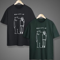 굿럭샵 캐쥬얼 티셔츠 빅사이즈 반팔티셔츠 블랙 카키 5부 면 반팔 L - 2XL 3XL 4XL 5XL 예쁜 곰 프린트 TS03