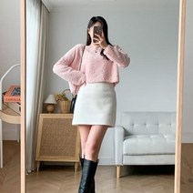 여성 봄 가을 후트 라운드 푸들 니트 긴팔티 .디작소