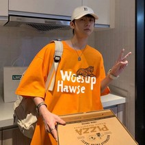 후즈업 레터링 타이거 프린팅 남자 여름 티셔츠